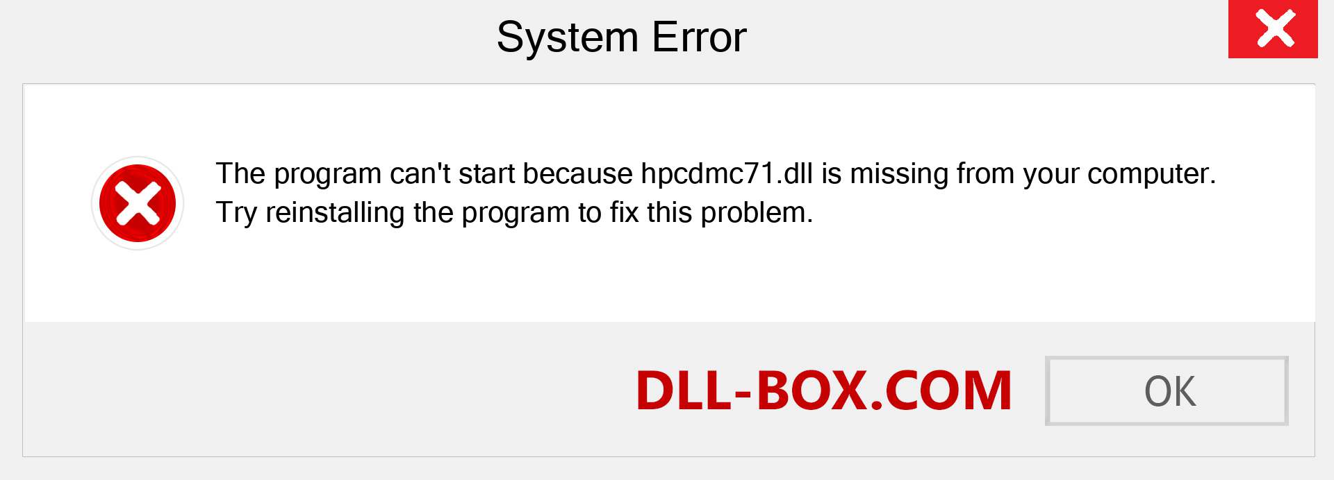  hpcdmc71.dll file is missing?. Download for Windows 7, 8, 10 - Fix  hpcdmc71 dll Missing Error on Windows, photos, images